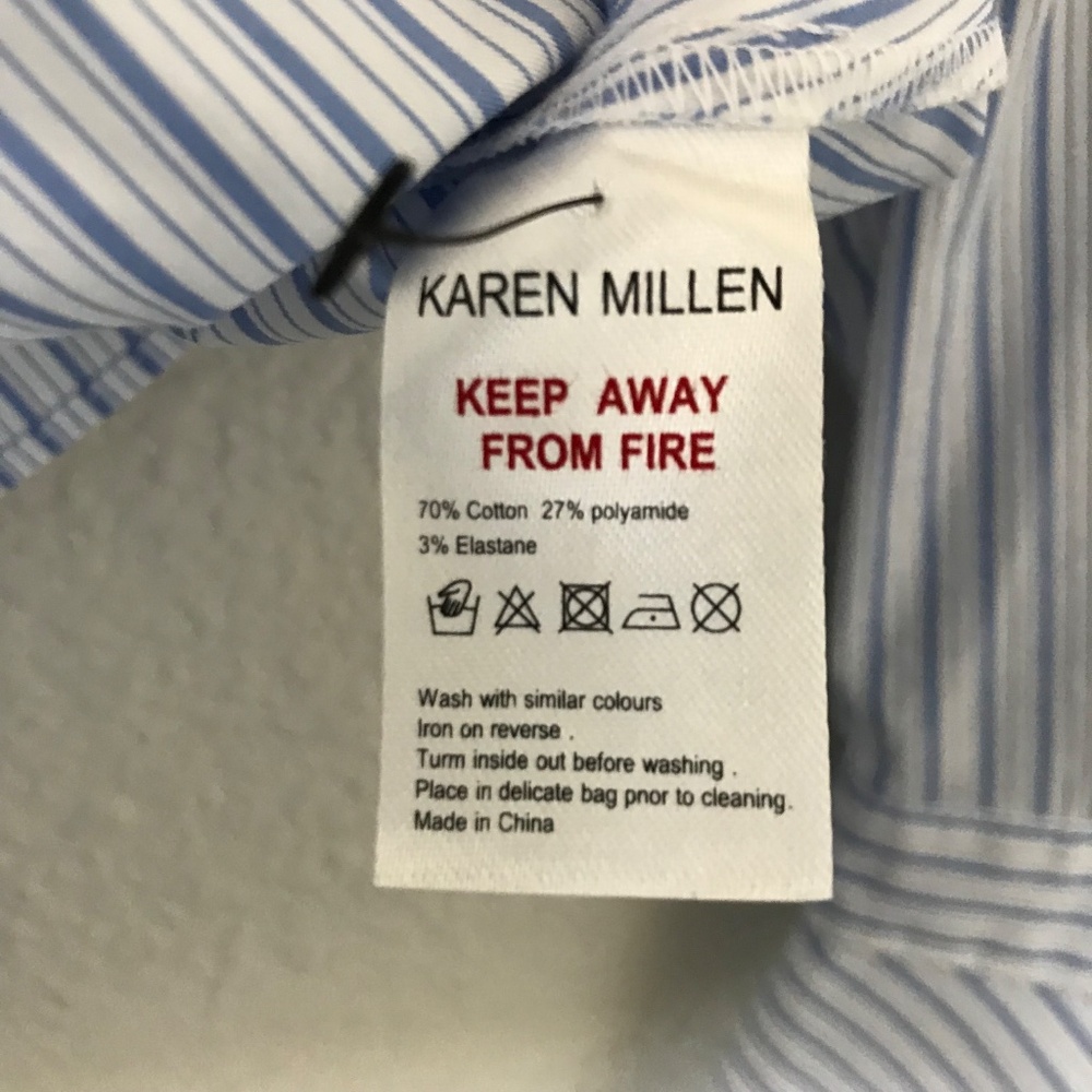Karen Millen Pleated Striped Ruffle US 6/UK 10 Long Sleeve Button Up Shirt NWOT - Picture 11 of 12